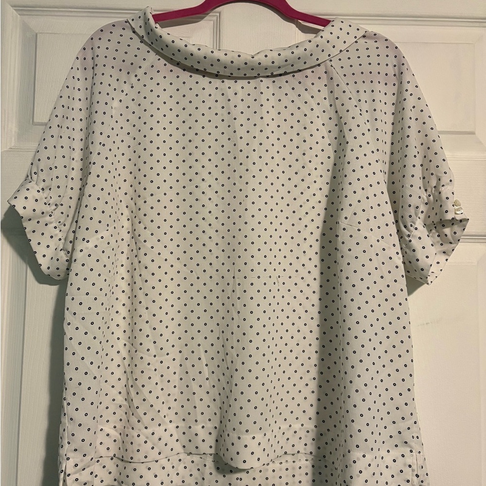 Ann Taylor Factory White Blouse with Black Polka Dots